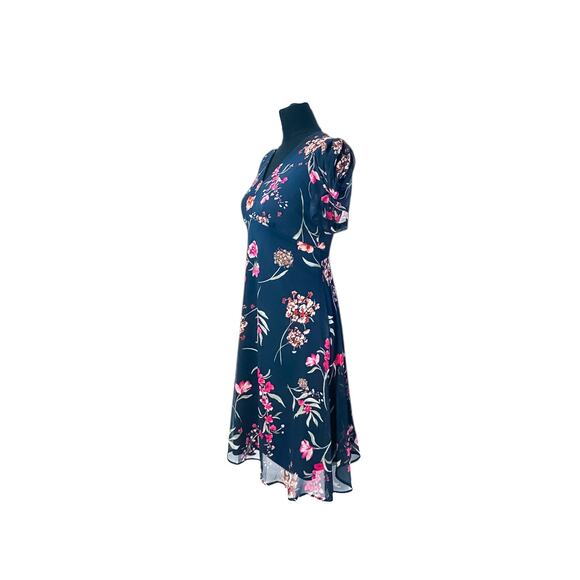 Calvin Klein Navy Floral Chiffon Fit & Flare Dress 2P - Picture 2 of 6